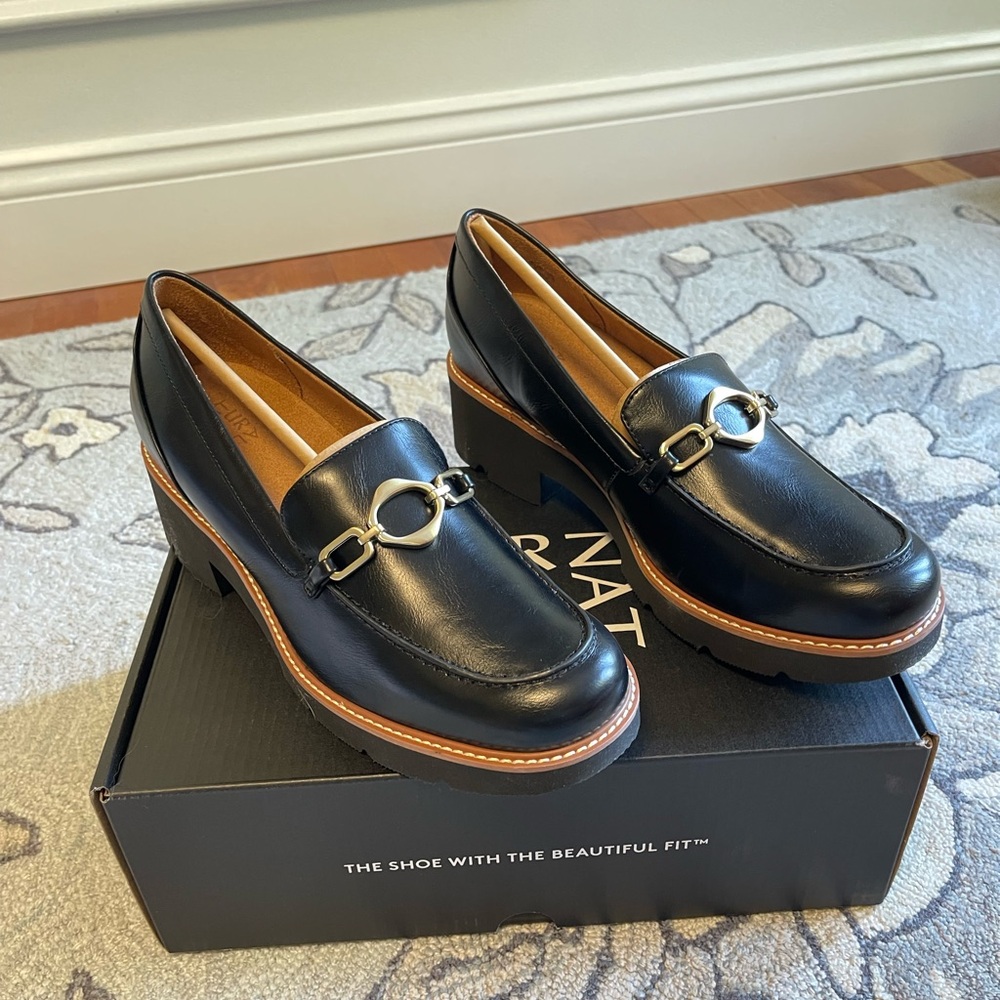 Naturalizer Black and Brown Leather Flats with Horsebit Detail